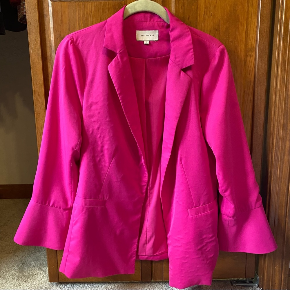 Hot Pink Flare Sleeve Blazer